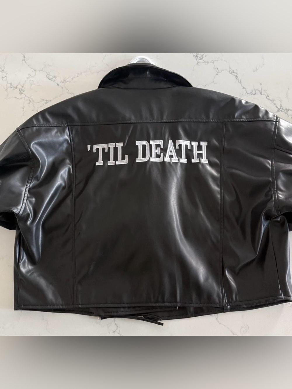 12th Tribe Black Leather Jacket with 'TIL DEATH Back Graphic